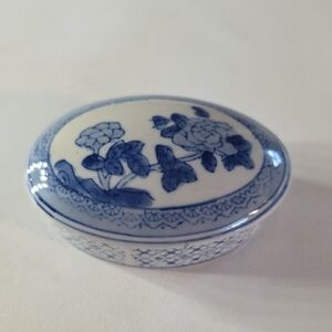 Blue and White Floral Ceramic Trinket Box